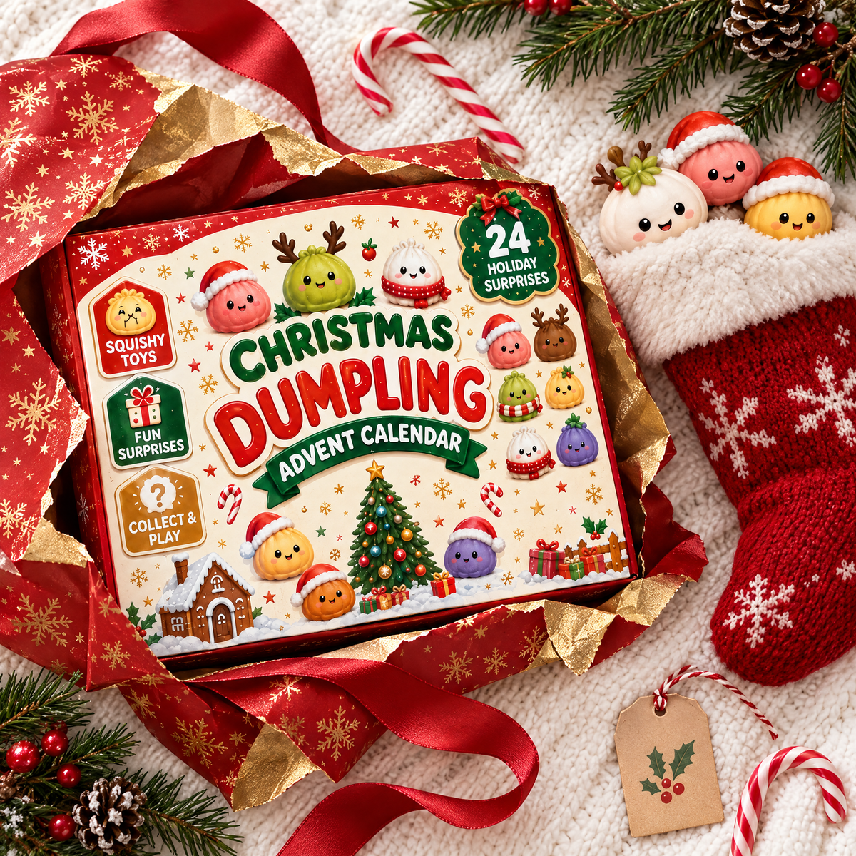 Advent calendar as a Christmas gift with squishies in a stocking